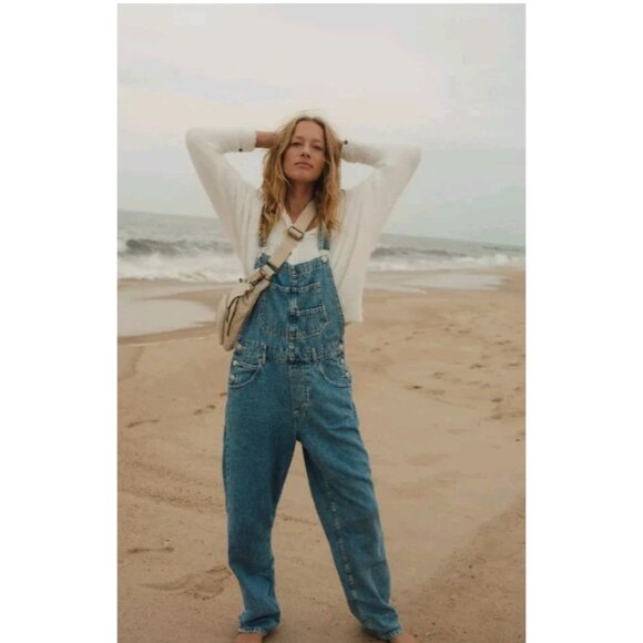 We The Free People Ziggy Denim Overalls Light Wash Blue Medium - Picture 1 of 8